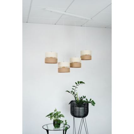Brilagi - Lámpara colgante con cable ROYAL YUTE 4xE27/15W/230V beige/crema/blanco