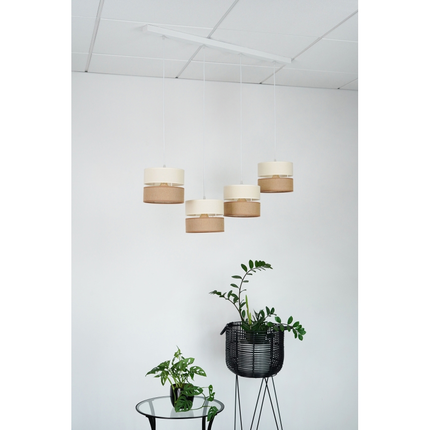 Brilagi - Lámpara colgante con cable ROYAL YUTE 4xE27/15W/230V beige/crema/blanco