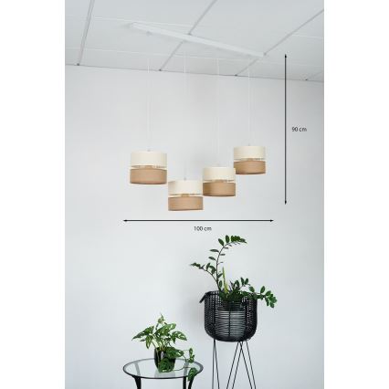 Brilagi - Lámpara colgante con cable ROYAL YUTE 4xE27/15W/230V beige/crema/blanco
