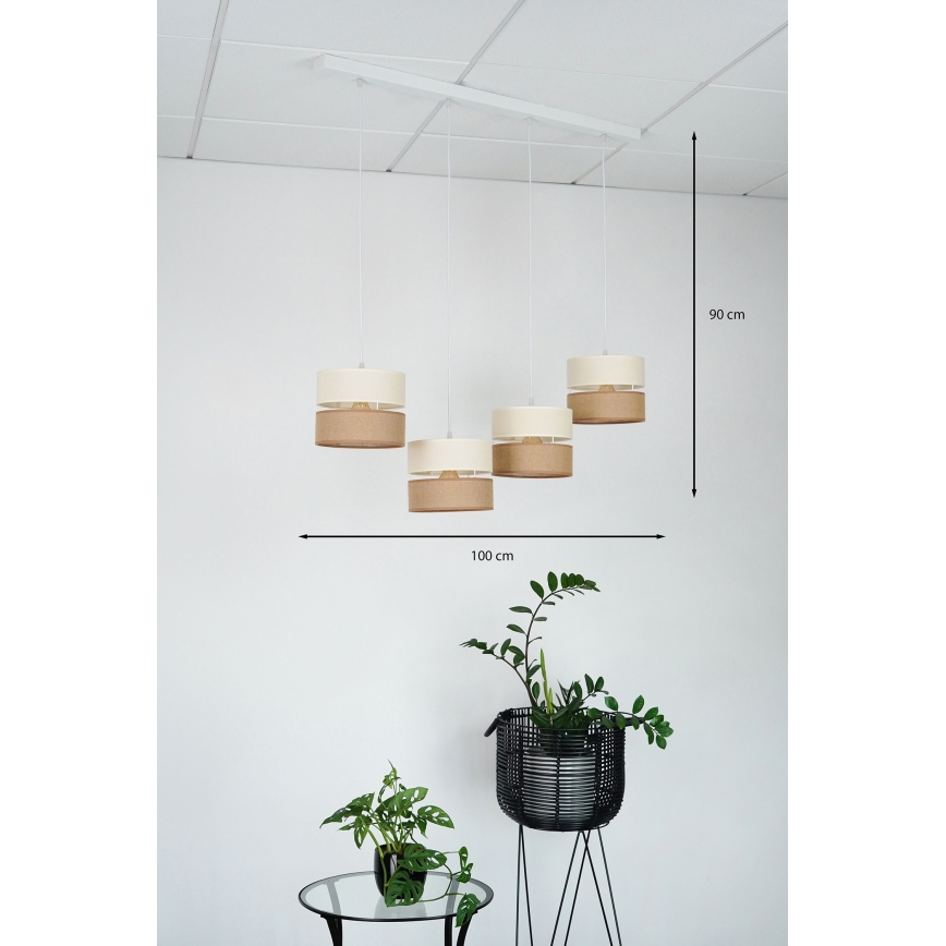 Brilagi - Lámpara colgante con cable ROYAL YUTE 4xE27/15W/230V beige/crema/blanco