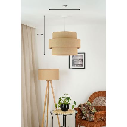 Brilagi - Lámpara colgante con cable SPACE YUTE 1xE27/15W/230V diámetro 50 cm beige/blanco