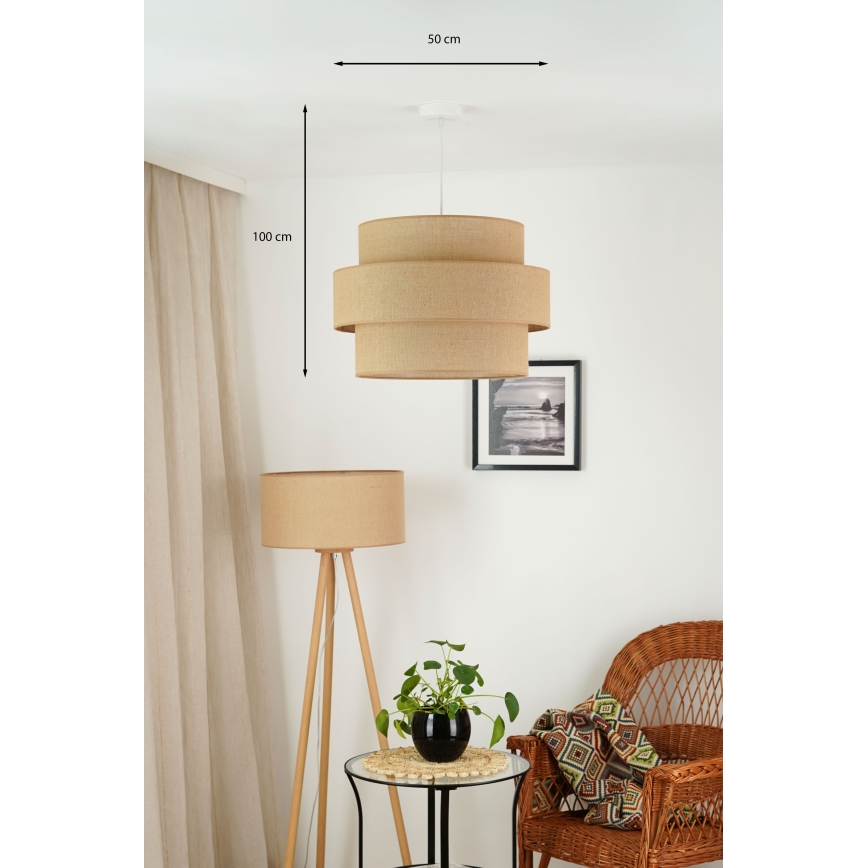 Brilagi - Lámpara colgante con cable SPACE YUTE 1xE27/15W/230V diámetro 50 cm beige/blanco