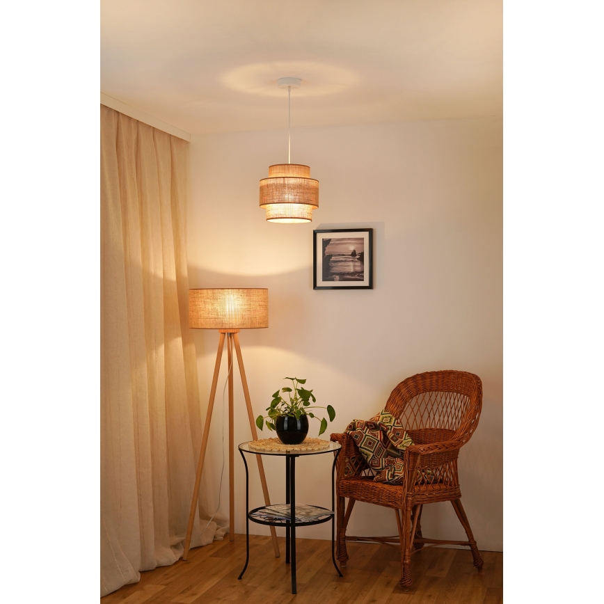 Brilagi - Lámpara colgante con cable SPACE YUTE 1xE27/15W/230V Ø 25 cm beige/blanco