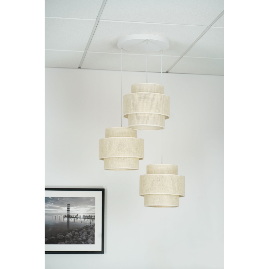 Brilagi - Lámpara colgante SPACE YUTE 3xE27/15W/230V color crema/blanco