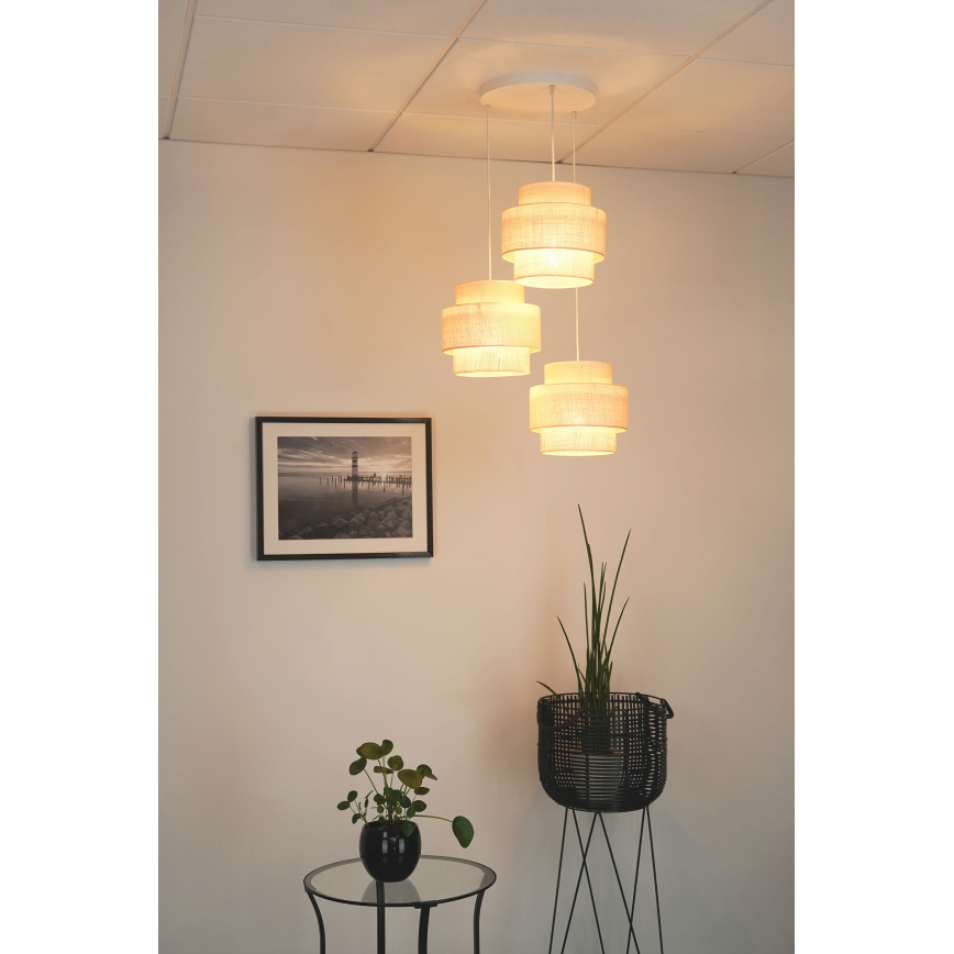 Brilagi - Lámpara colgante en cable SPACE YUTE 3xE27/15W/230V crema/blanco