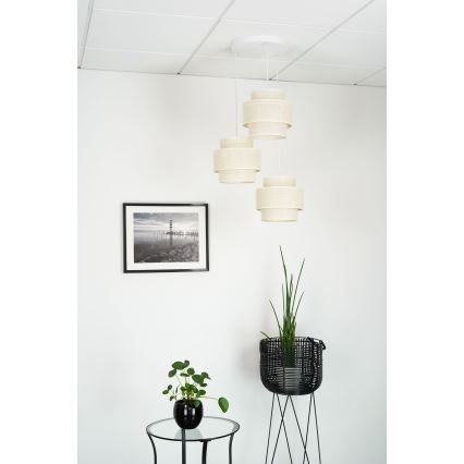 Brilagi - Lámpara colgante en cable SPACE YUTE 3xE27/15W/230V crema/blanco