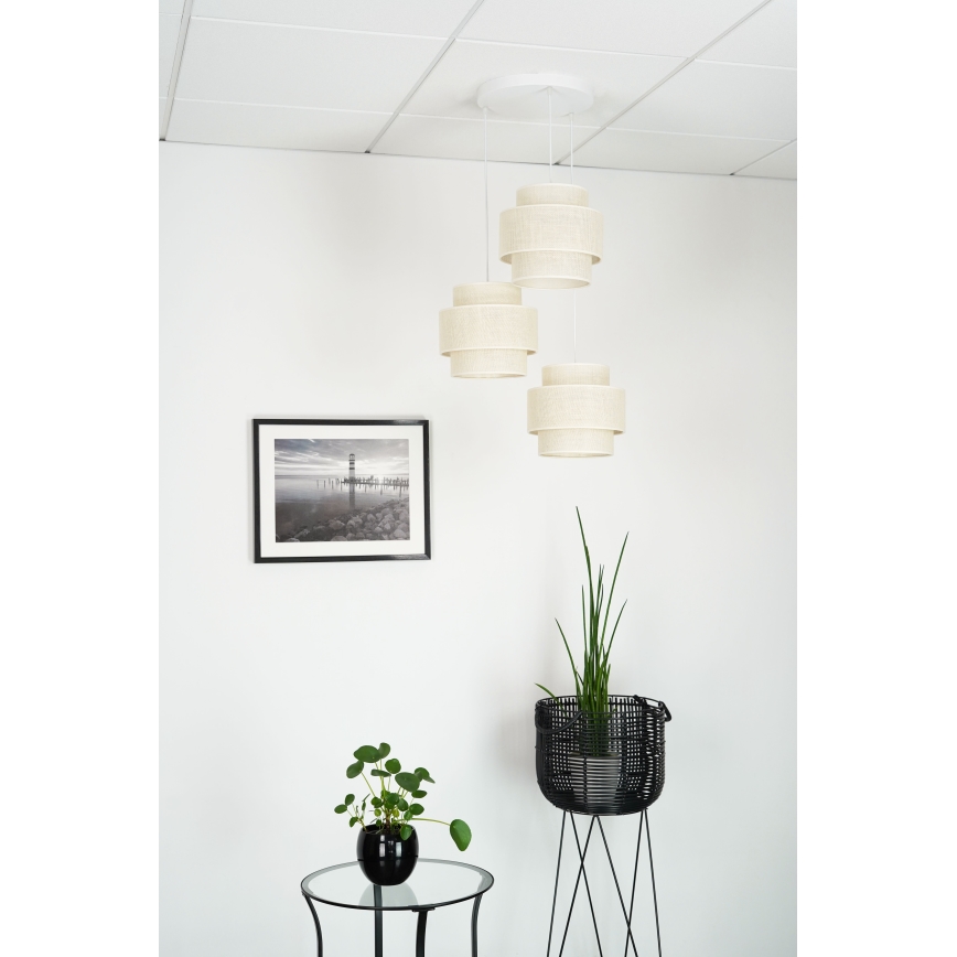 Brilagi - Lámpara colgante en cable SPACE YUTE 3xE27/15W/230V crema/blanco