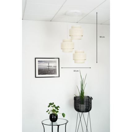 Brilagi - Lámpara colgante en cable SPACE YUTE 3xE27/15W/230V crema/blanco