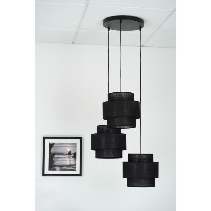 Brilagi - Lámpara colgante en cable SPACE YUTE 3xE27/15W/230V negro