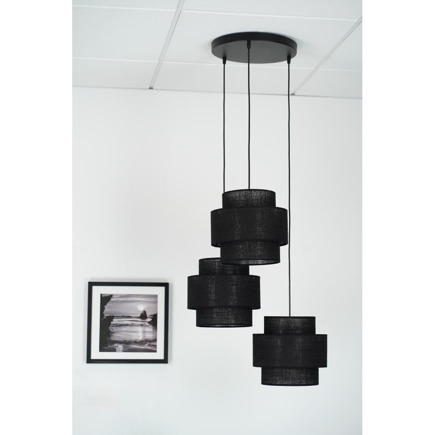 Brilagi - Lámpara colgante en cable SPACE YUTE 3xE27/15W/230V negro