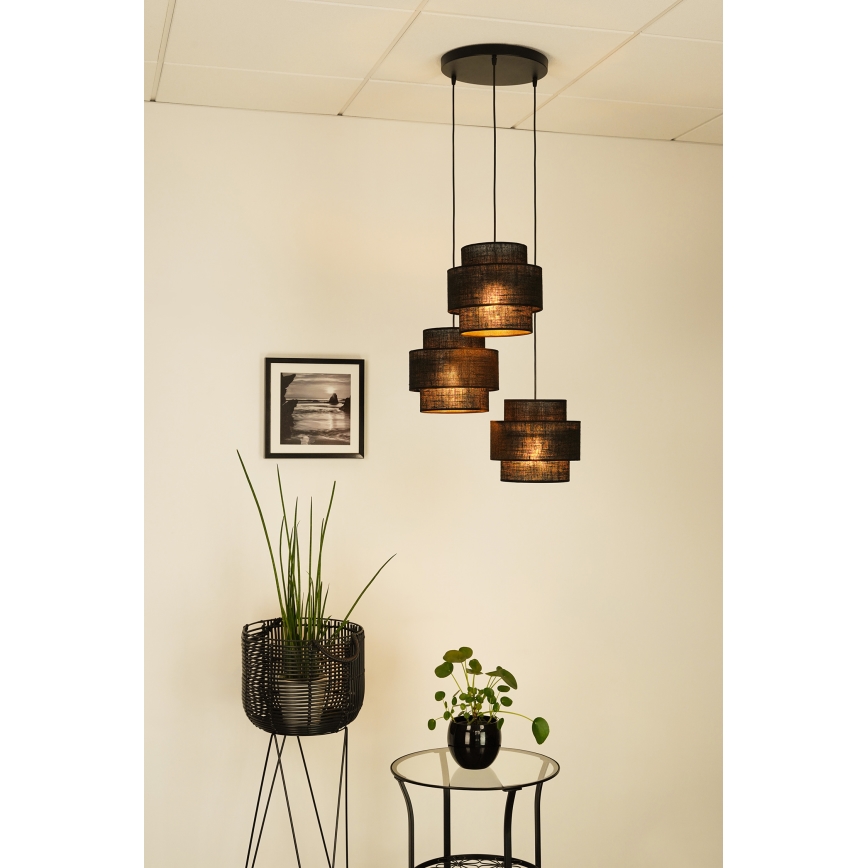 Brilagi - Lámpara colgante en cable SPACE YUTE 3xE27/15W/230V negro