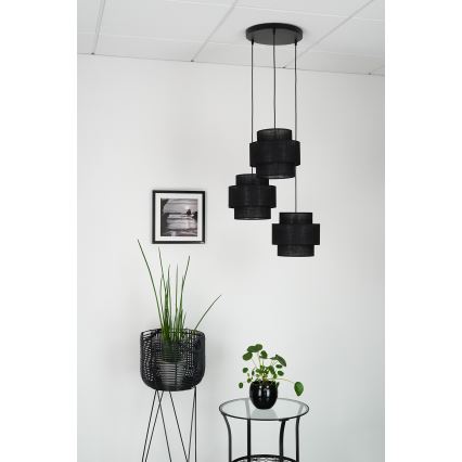 Brilagi - Lámpara colgante en cable SPACE YUTE 3xE27/15W/230V negro