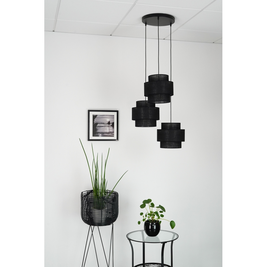 Brilagi - Lámpara colgante en cable SPACE YUTE 3xE27/15W/230V negro