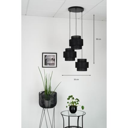 Brilagi - Lámpara colgante en cable SPACE YUTE 3xE27/15W/230V negro