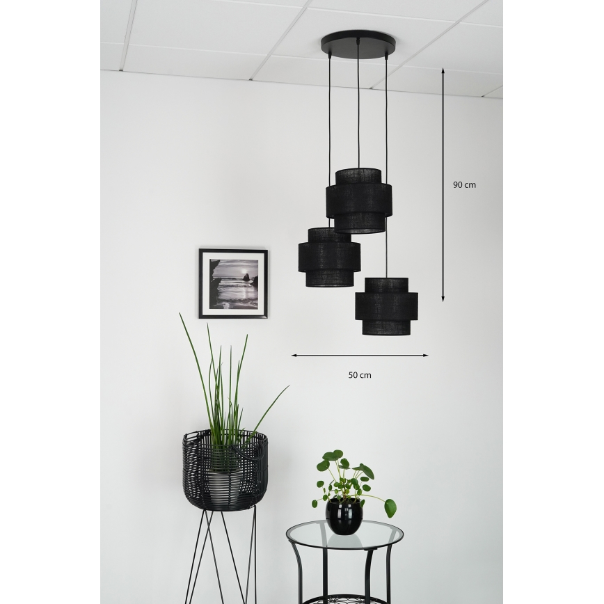 Brilagi - Lámpara colgante en cable SPACE YUTE 3xE27/15W/230V negro
