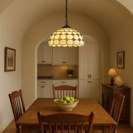 Brilagi - Lámpara colgante Tiffany de vitral con cadena DORAN 2xE27/60W/230V