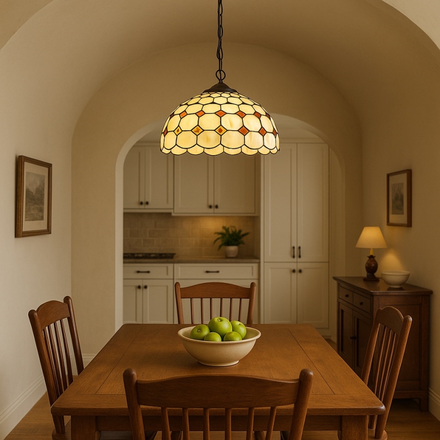 Brilagi - Lámpara colgante Tiffany de vitral con cadena DORAN 2xE27/60W/230V