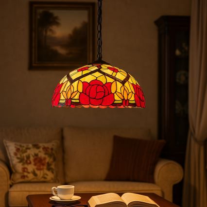 Brilagi - Lámpara colgante Tiffany de vitral con cadena GARLAN 2xE27/60W/230V