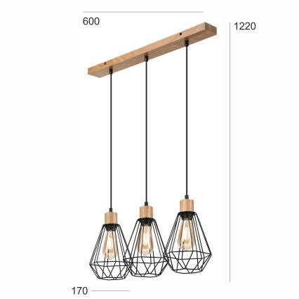 Brilagi - Lámpara colgante WOODY BASKET 3xE27/60W/230V roble