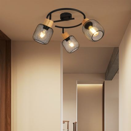 Brilagi - Lámpara de 3 focos BASKLITE 3xE27/15W/230V madera/negro