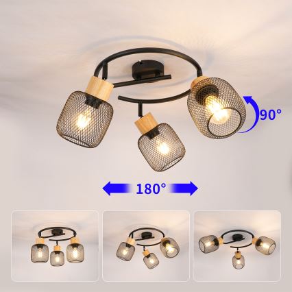 Brilagi - Lámpara de 3 focos BASKLITE 3xE27/15W/230V madera/negro