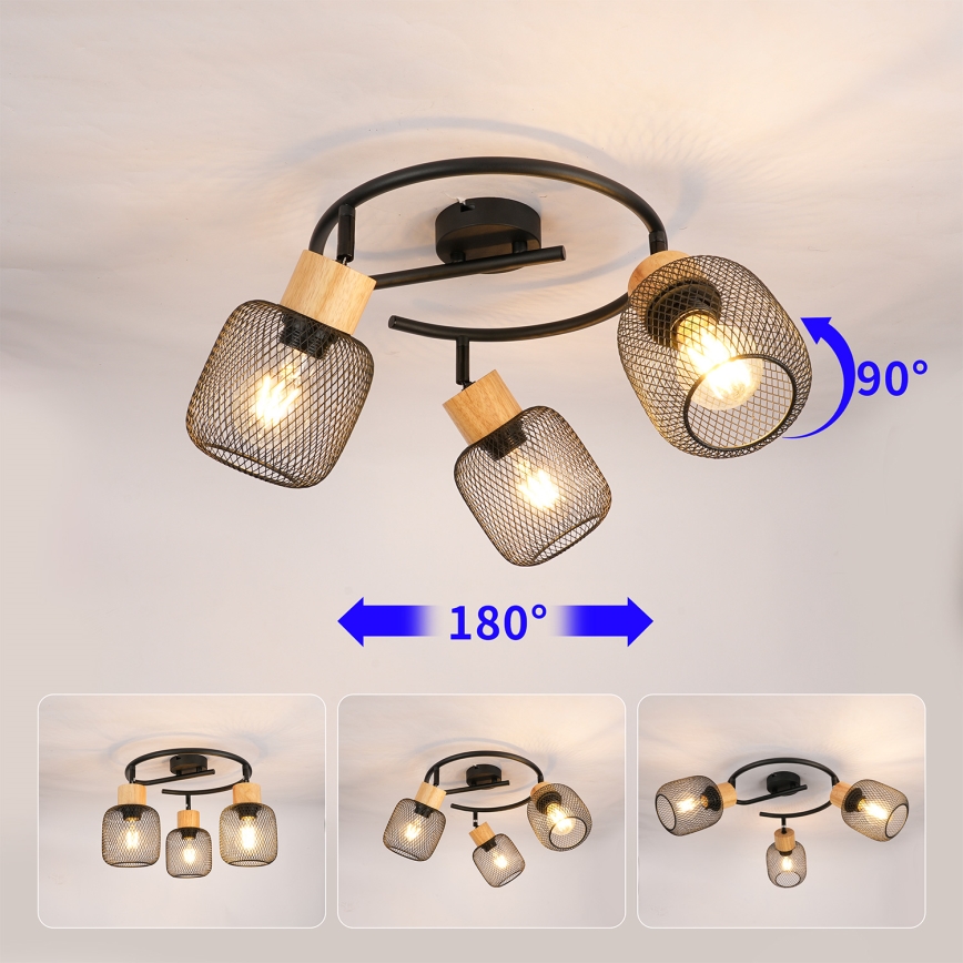 Brilagi - Lámpara de 3 focos BASKLITE 3xE27/15W/230V madera/negro