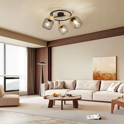 Brilagi - Lámpara de 3 focos BASKLITE 3xE27/15W/230V madera/negro