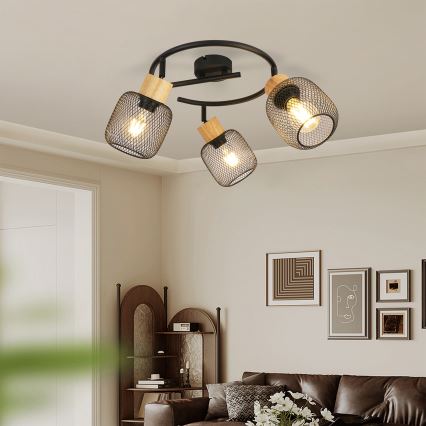 Brilagi - Lámpara de 3 focos BASKLITE 3xE27/15W/230V madera/negro