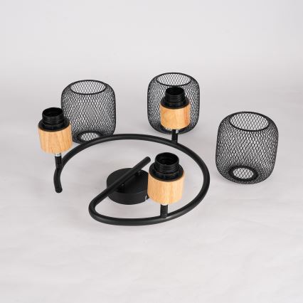 Brilagi - Lámpara de 3 focos BASKLITE 3xE27/15W/230V madera/negro