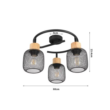 Brilagi - Lámpara de 3 focos BASKLITE 3xE27/15W/230V madera/negro