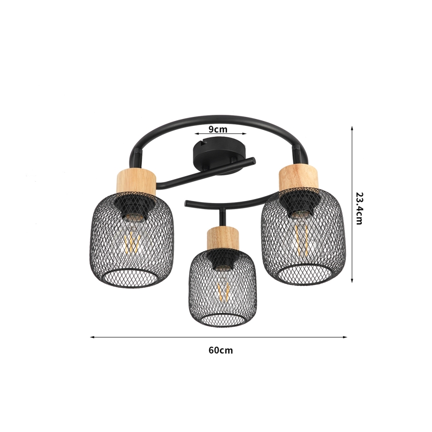 Brilagi - Lámpara de 3 focos BASKLITE 3xE27/15W/230V madera/negro