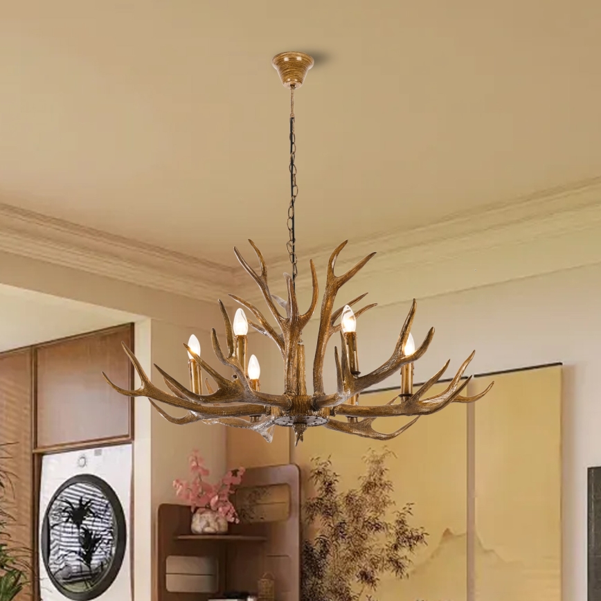 Brilagi - Lámpara de araña colgante con cadena DEER, 6xE14/10W/230V, Ø 102 cm, diseño de cornamenta
