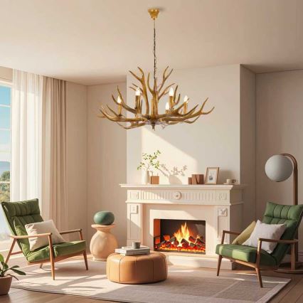 Brilagi - Lámpara de araña colgante con cadena DEER, 6xE14/10W/230V, Ø 102 cm, diseño de cornamenta