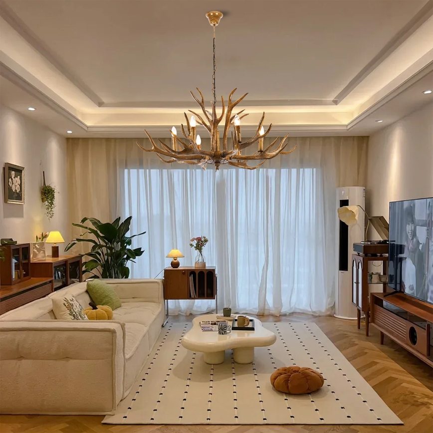 Brilagi - Lámpara de araña colgante con cadena DEER, 6xE14/10W/230V, Ø 102 cm, diseño de cornamenta