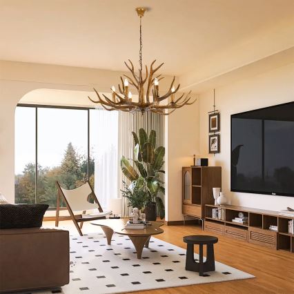 Brilagi - Lámpara de araña colgante con cadena DEER, 6xE14/10W/230V, Ø 102 cm, diseño de cornamenta