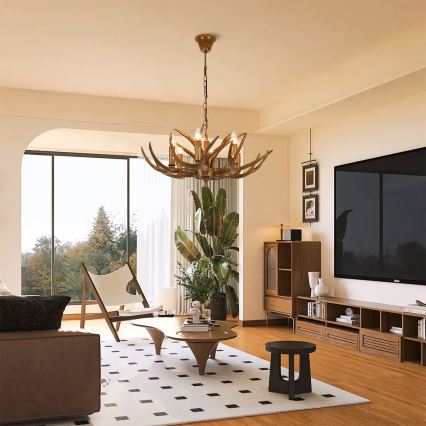 Brilagi - Lámpara de araña con cadena DEER 6xE14/10W/230V Ø 70 cm, diseño de cuernos de ciervo