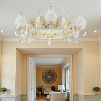 Brilagi - Lámpara de araña con cadena QUEEN 6xE14/40W/230V haya/crema