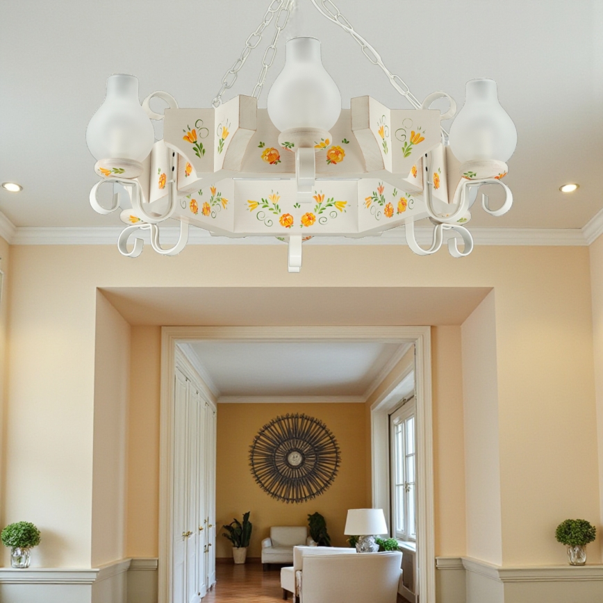 Brilagi - Lámpara de araña con cadena QUEEN 6xE14/40W/230V haya/crema