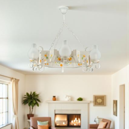 Brilagi - Lámpara de araña con cadena QUEEN 6xE14/40W/230V haya/crema