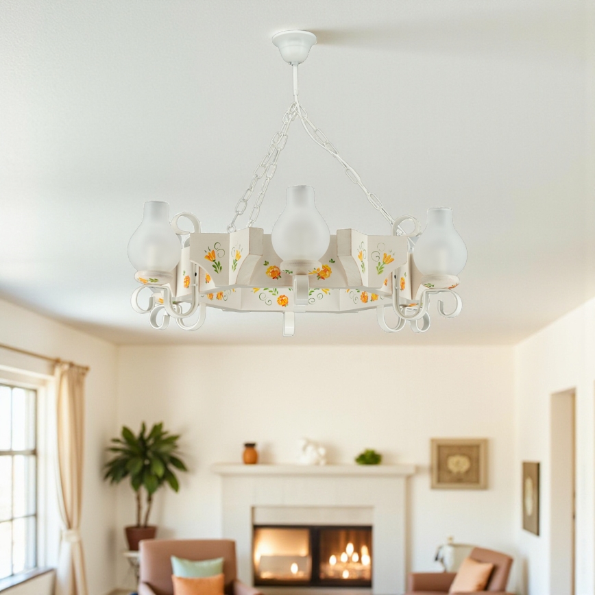 Brilagi - Lámpara de araña con cadena QUEEN 6xE14/40W/230V haya/crema