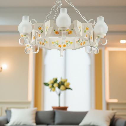 Brilagi - Lámpara de araña con cadena QUEEN 6xE14/40W/230V haya/crema