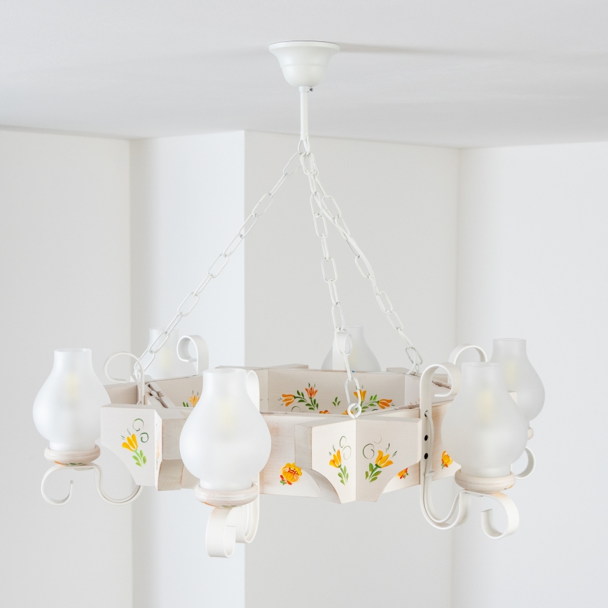 Brilagi - Lámpara de araña con cadena QUEEN 6xE14/40W/230V haya/crema