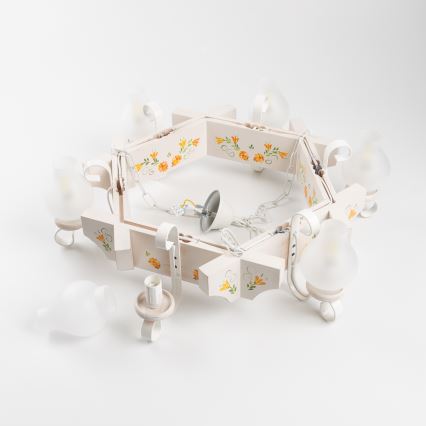 Brilagi - Lámpara de araña con cadena QUEEN 6xE14/40W/230V haya/crema