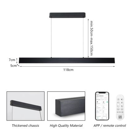 Brilagi - Lámpara de araña LED regulable SLEEKLINE SMART LED/40W/230V 3000-6000K Wi-Fi Tuya negro + control remoto