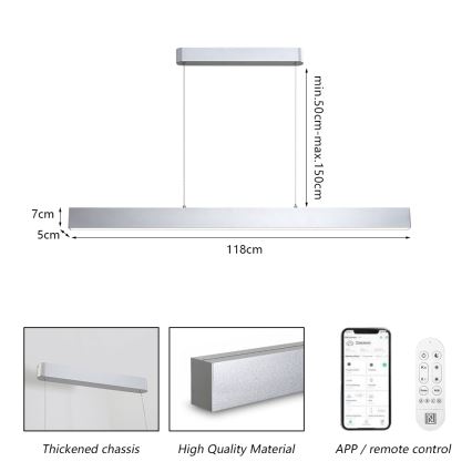 Brilagi - Lámpara de araña LED regulable SLEEKLINE SMART LED/40W/230V 3000-6000K Wi-Fi Tuya plata + control remoto