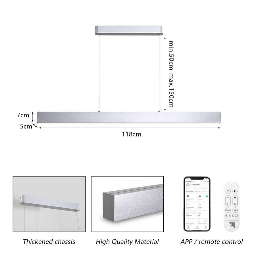 Brilagi - Lámpara de araña LED regulable SLEEKLINE SMART LED/40W/230V 3000-6000K Wi-Fi Tuya plata + control remoto