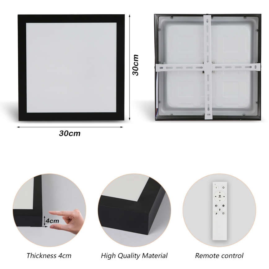 Brilagi - Luz de techo LED regulable para baño FRAME SMART LED/24W/230V 30x30 cm 3000-6000K IP44 negro + control remoto