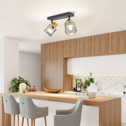 Brilagi - Lámpara de dos focos HYGGE 2xE14/15W/230V negra/vidrio ahumado