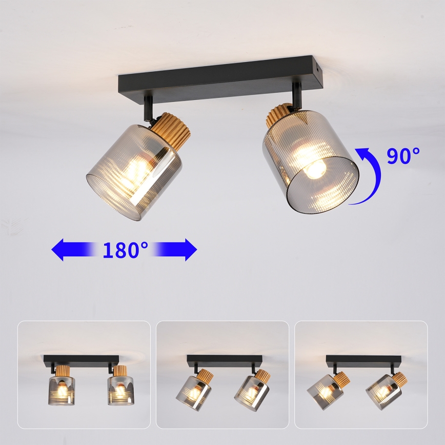 Brilagi - Lámpara de dos focos HYGGE 2xE14/15W/230V negra/vidrio ahumado
