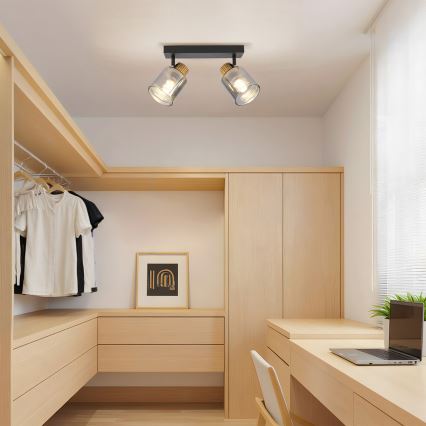 Brilagi - Lámpara de dos focos HYGGE 2xE14/15W/230V negra/vidrio ahumado